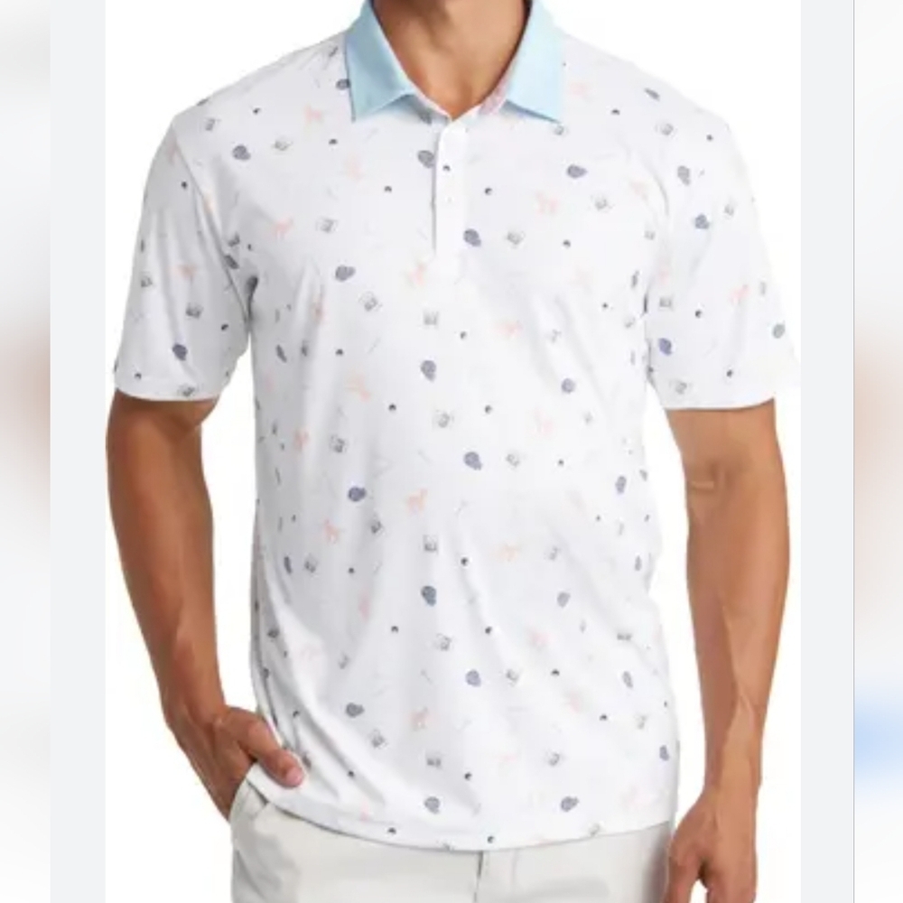 Swannies Amendt Print Golf Polo Sunset White Goat Tee Golf Balls Men's Size 2XL - Picture 3 of 16